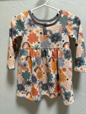 Miki Miette Super Soft French Terry 12M Floral Rainbow Long-Sleeve Dress